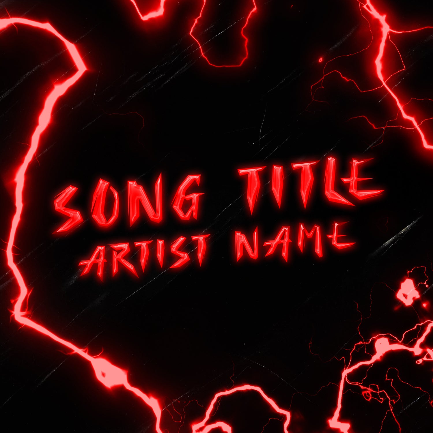  Jagged red lightning on dark background with neon text - Cover Art Design