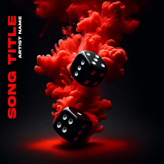 Tumbling black dice with white dots in "ROLL THE DICE" artwork.