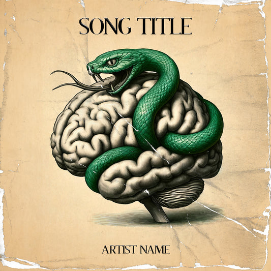 Intricate human brain intertwined with green snake - Cover Art Design
