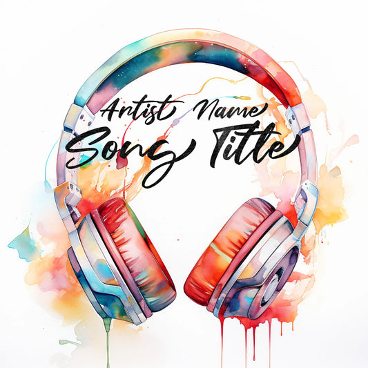  Headphones in water painting style with dripping ink cover art, embodying musical fluidity.