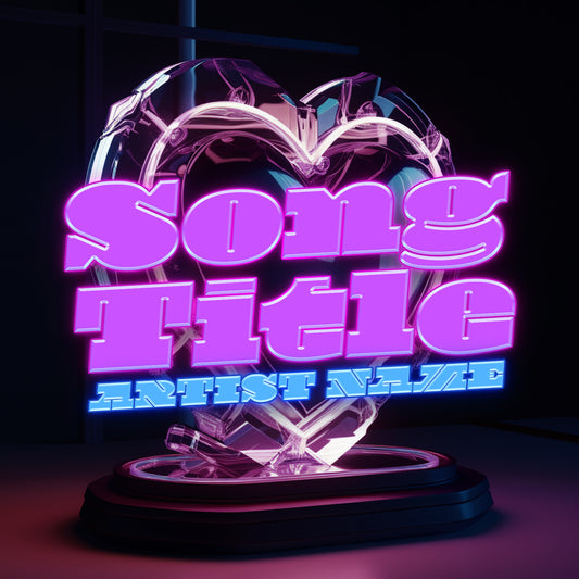 Futuristic heart-shaped sculpture with pink and purple neon glow