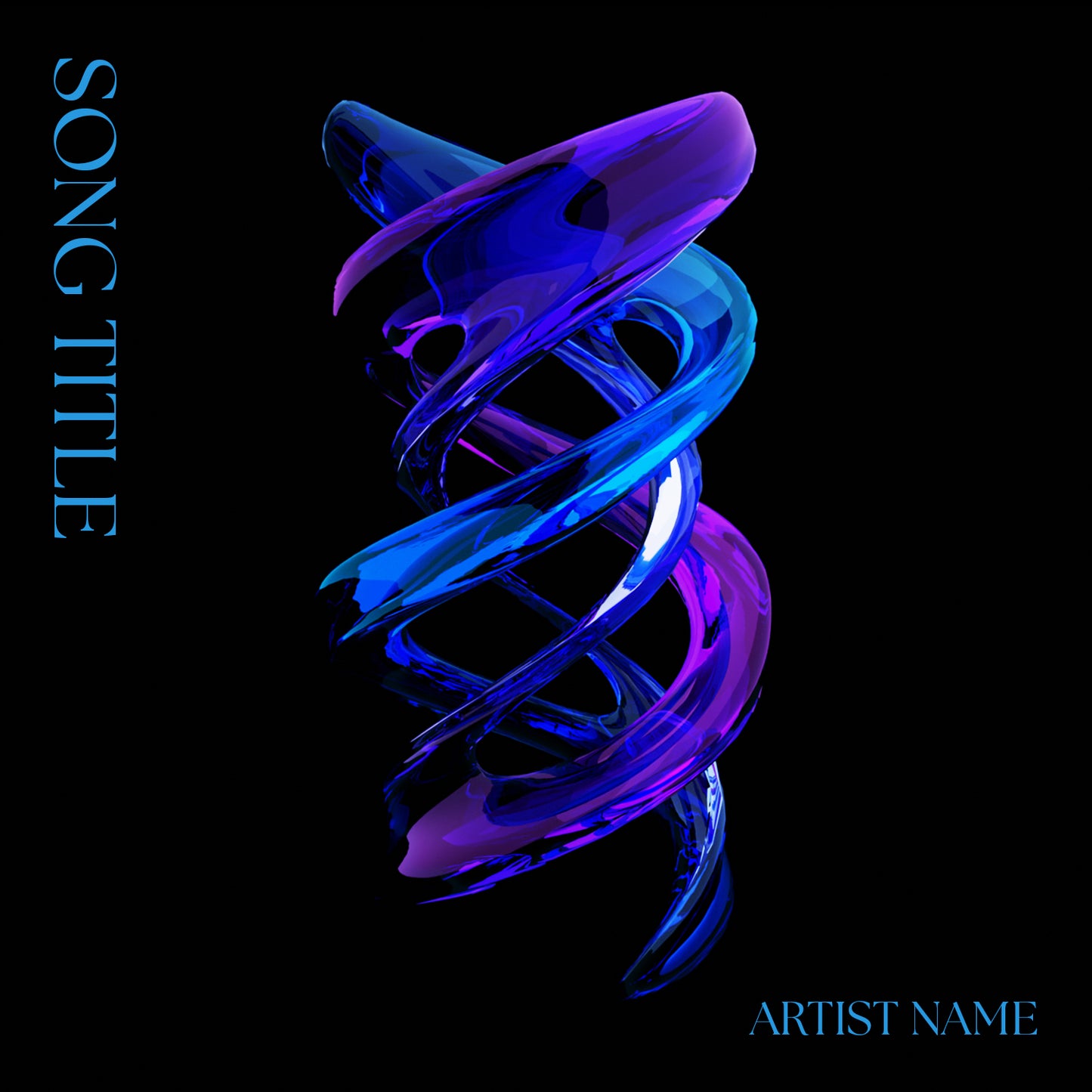 Spiral design in blue and purple on a black background with 'Song Title' and 'Artist Name' text.