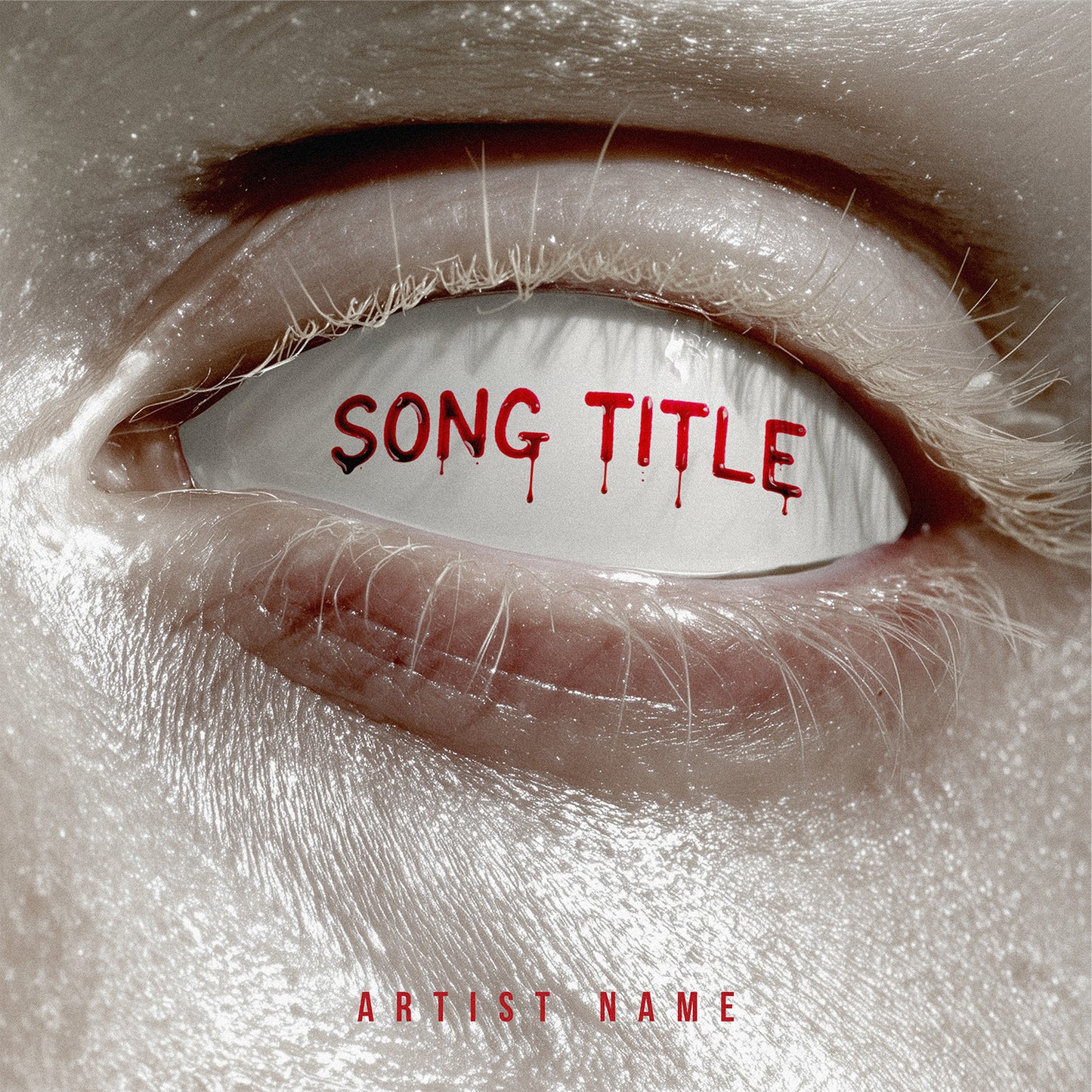 Album cover with a close-up of an eye with 'SONG TITLE' and 'ARTIST NAME' text.